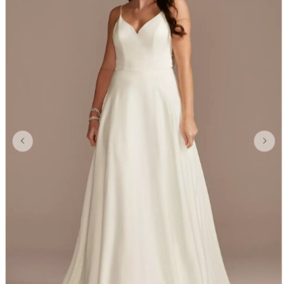 Crepe A Line V Neck Wedding Dress Beaded Low Back - Picture 4 of 14